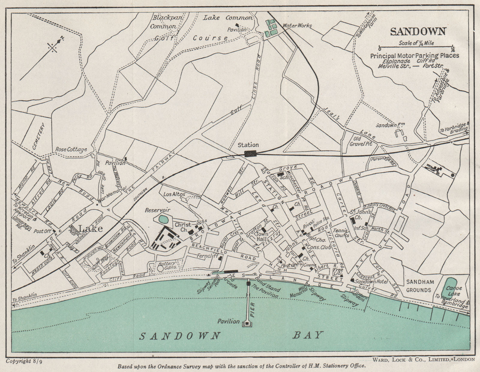 SANDOWN vintage town/city plan. Isle of Wight. WARD LOCK 1948 old vintage map